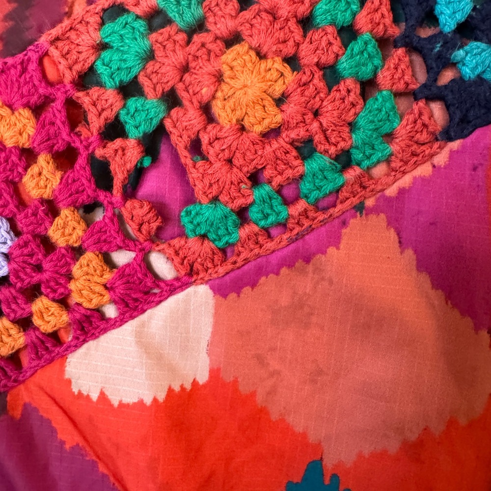 Farm Rio Reversible‎ Mixed Prints Puffer Jacket Crochet Patchwork Leopard Small - Picture 3 of 11